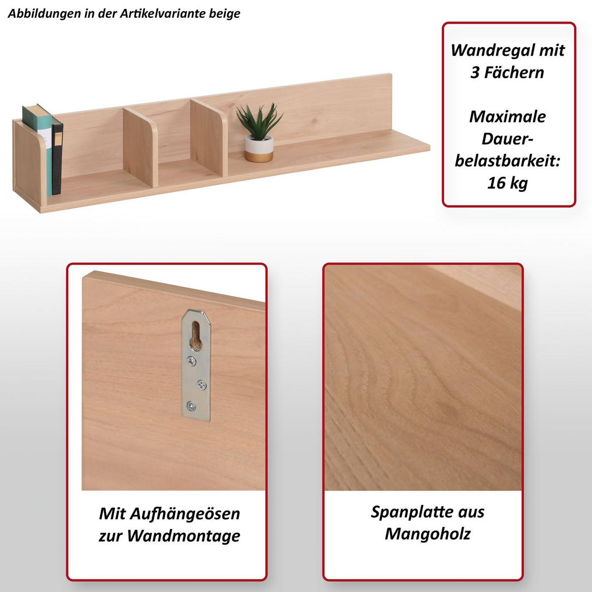 WANDREGAL Braun - Braun, Holz (120/20/21cm) - MCW