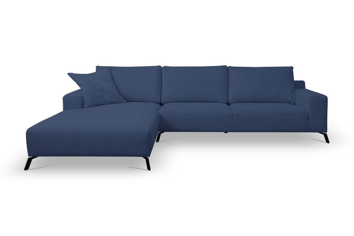 ECKSOFA Aspen in L-Form, Coach Farbe: Blau, Velourstoff, Ottomane Links - Blau, Textil (187/312cm) - VENASI MÖBEL