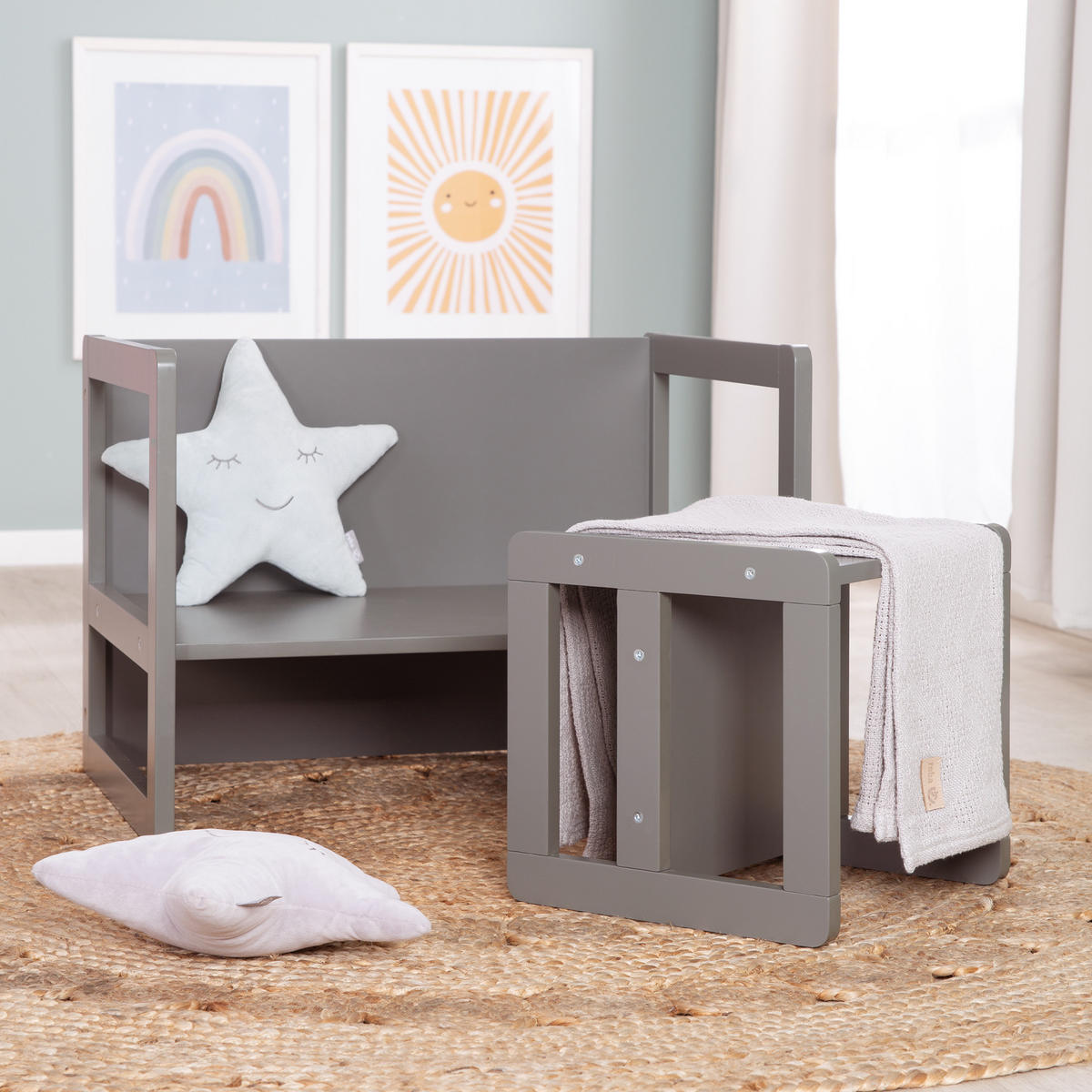 KINDERSITZGRUPPE 3in1 - Anthrazit, Holzwerkstoff (61/30/44cm) - Roba