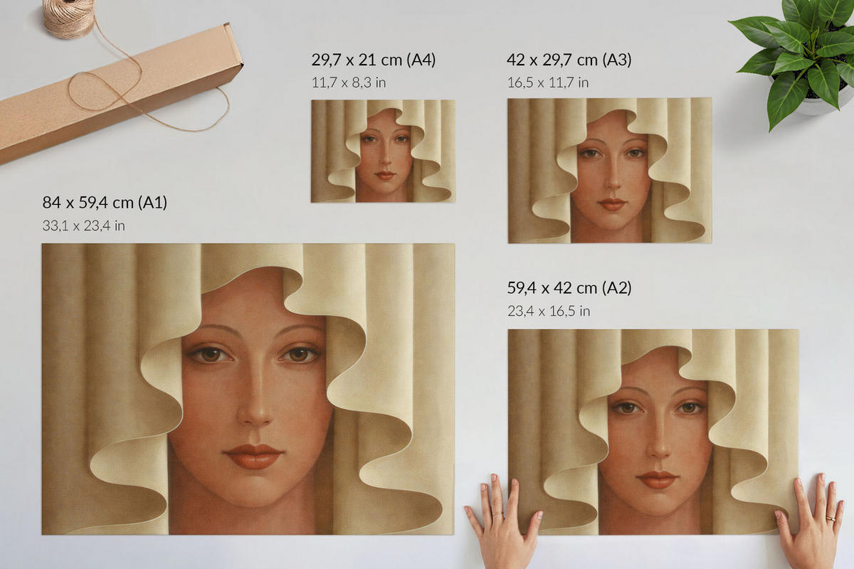 POSTER - 42x29 cm (A3) - Manufaktura Sztuki - Das Gesicht hinter dem Vorhang - Creme, Textil (42/29.7/0.1cm) - TULUP
