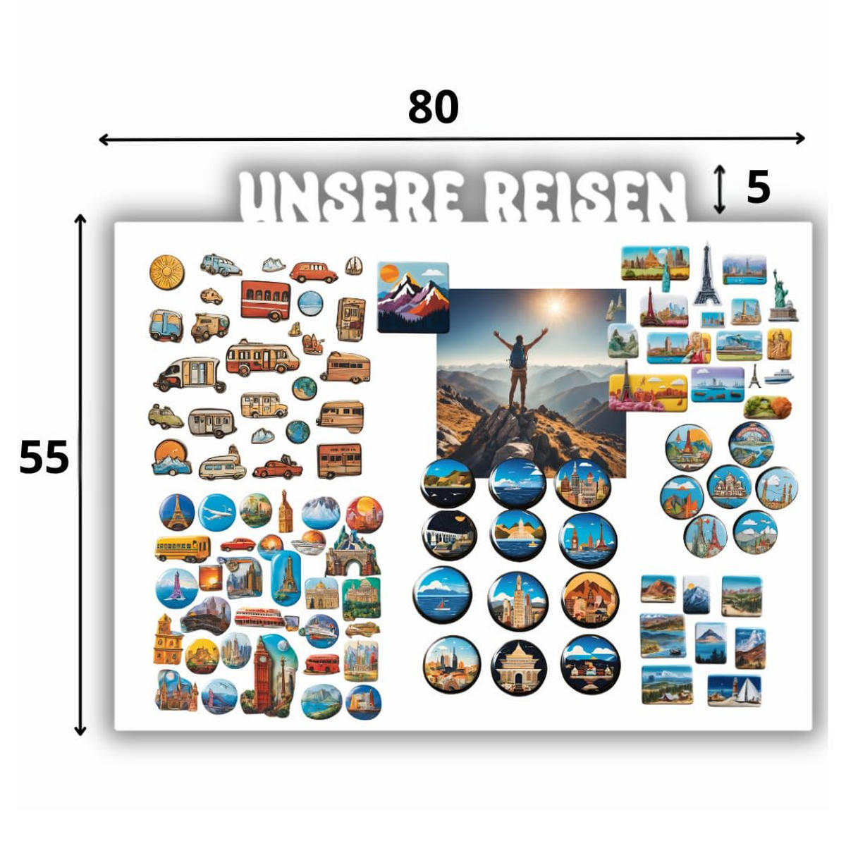 MAGNETTAFEL Unsere Reisen Weiß 80x55 cm - Weiß, Metall (80/55/0.7cm) - ANWICAR