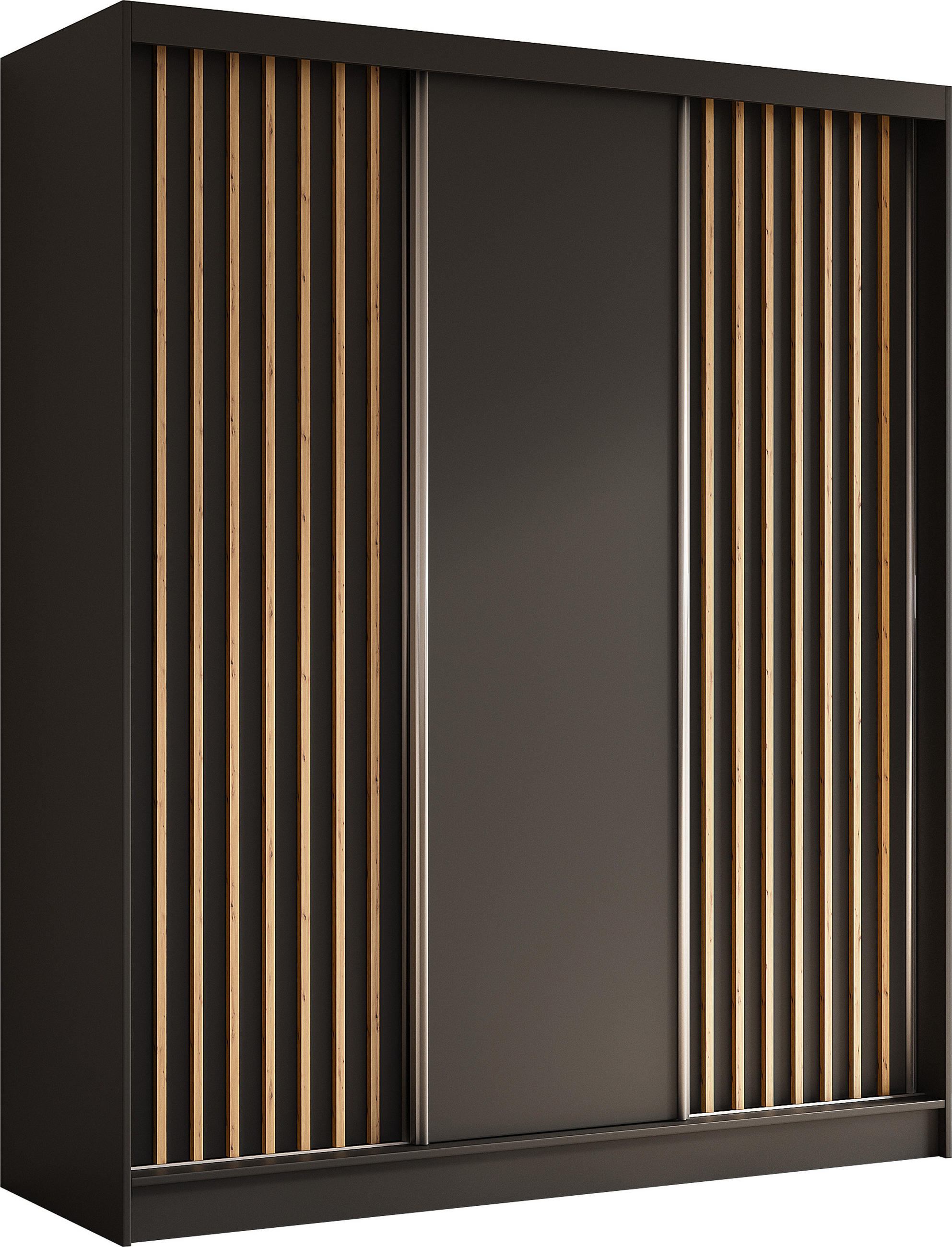 SCHWEBETÜRENSCHRANK Cabinio Schwarz Eiche Artisan 180/216/61 cm – Modern, mit Lamellen - Walnussfarben/Schwarz, Holzwerkstoff/Kunststoff (180/216.1/61cm) - AX Living