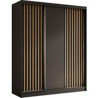 SCHWEBETÜRENSCHRANK Cabinio Schwarz Eiche Artisan 180/216/61 cm – Modern, mit Lamellen - Walnussfarben/Schwarz, Holzwerkstoff/Kunststoff (180/216.1/61cm) - AX Living