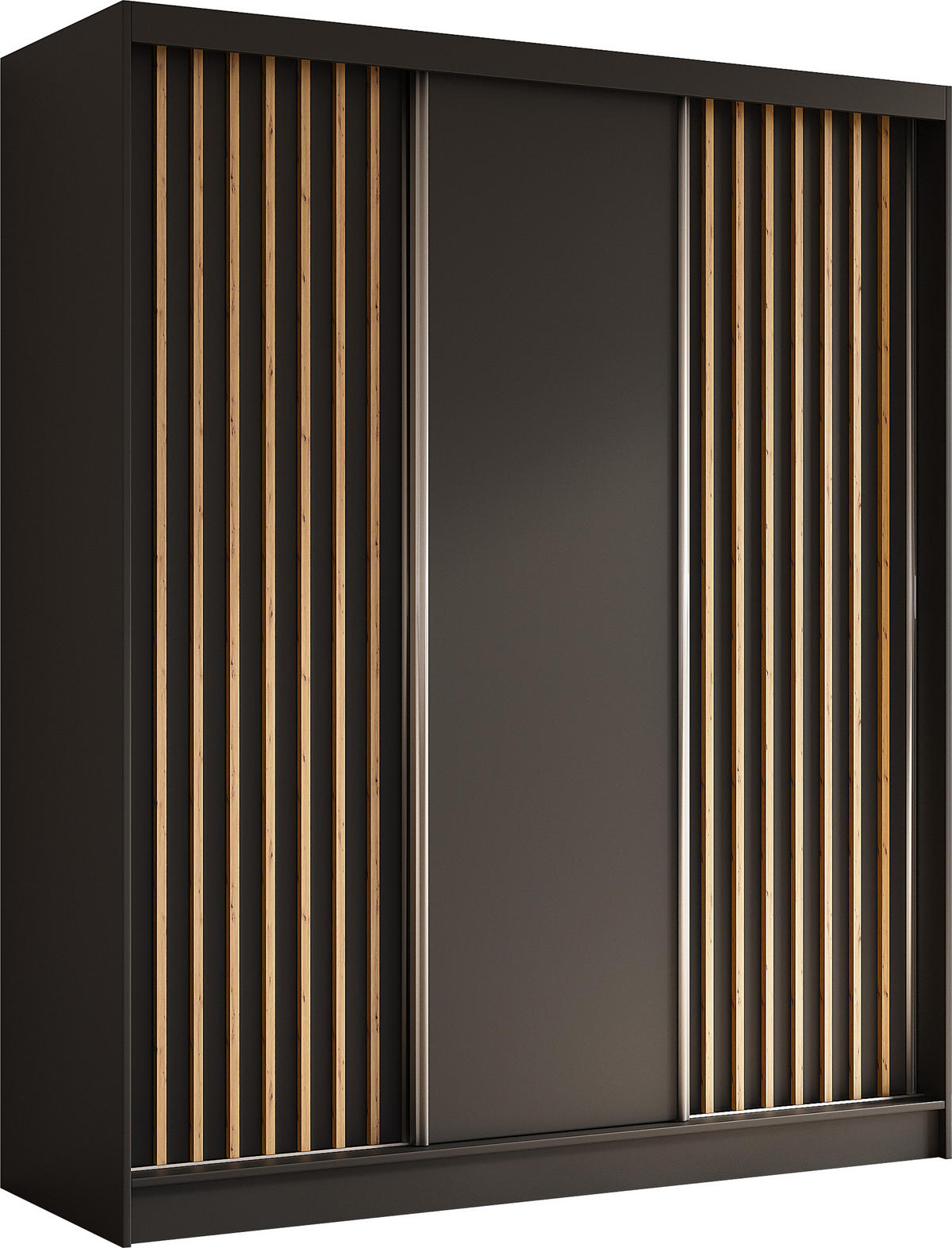 SCHWEBETÜRENSCHRANK Cabinio Schwarz Eiche Artisan 180/216/61 cm – Modern, mit Lamellen - Walnussfarben/Schwarz, Holzwerkstoff/Kunststoff (180/216.1/61cm) - AX Living