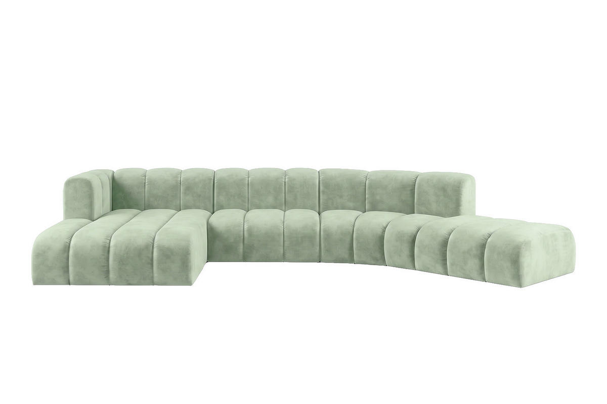ECKSOFA Modulares In L-Form, Velvet-Stoff Riviera, Mintz, Links, GRAND Round - Mintgrün, Holz (445/179cm) - Kaiser Möbel