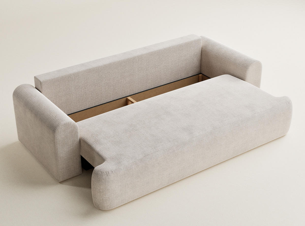 SOFA MIT SCHLAFFUNKTION Toluca Creme Chenille-Stoff - Creme/Schwarz, Holz/Holzwerkstoff (247/69/90cm) - Maison de Reve