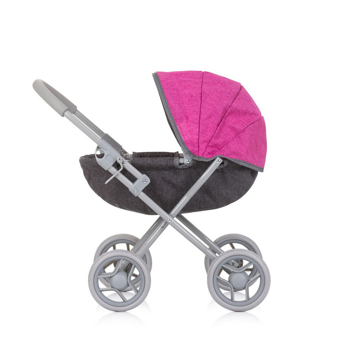 PUPPENWAGEN Daisy grau pink Sonnendach, vier große Räder, klappbar, 100% Polyester, ab 3 Jahren - Grau, Metall (35/56/56cm) - Chipolino