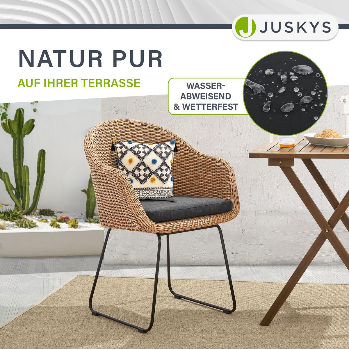 GARTENSTUHL Cody 2er-Set - Braun, Naturmaterialien (57/82/59cm) - Juskys