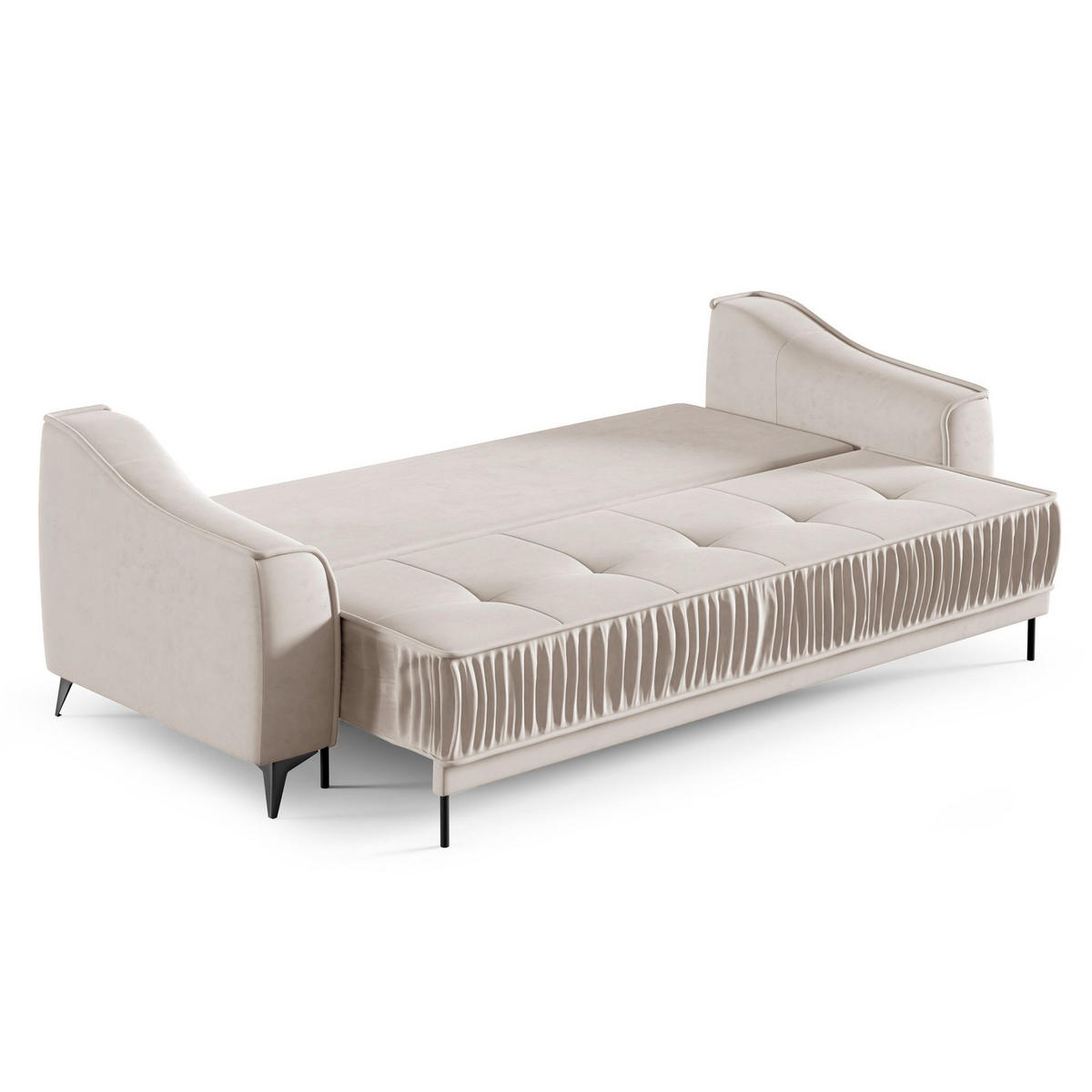 3-SITZER SCHLAFSOFA Louisos Samt Hellbeige - Ecru/Schwarz, Textil/Metall (249/100/100cm) - Selsey