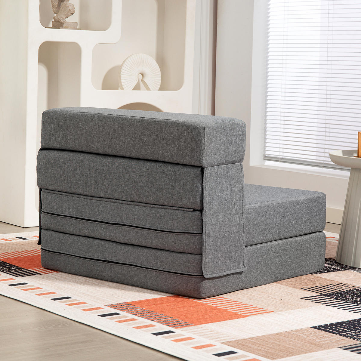 3 in 1 Schlafsessel, klappbares Schlafsofa mit Bettfunktion, Lendenkissen, Grau - Grau, Textil (80/15/210cm) - HOMCOM