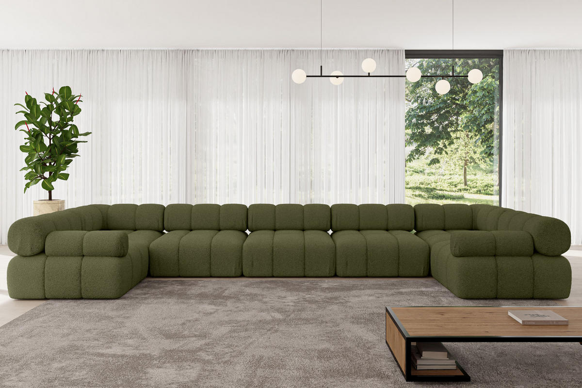 WOHNLANDSCHAFT modulares Sofa Birno-U3 - 475x190x70 cm Grün Bouclé - Grün, Holzwerkstoff/Textil (475/70/190cm) - ALTDECOR