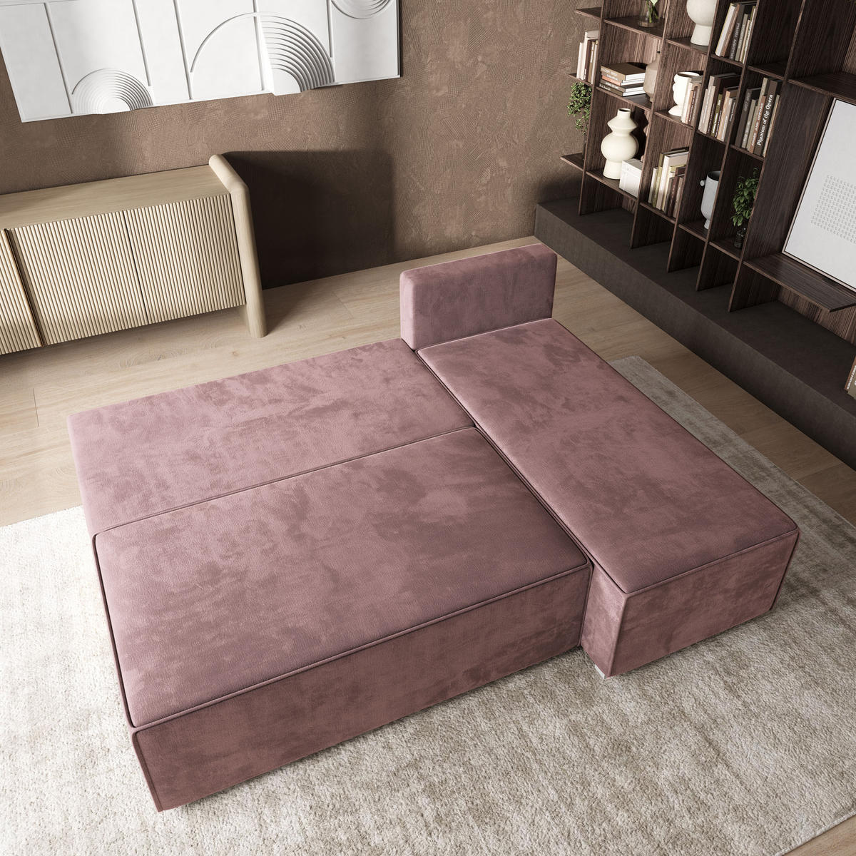 ROHOVÁ SEDAČKA BRISO šeříková - šedá/šeříková, dřevo/textil (200/140cm) - MASSENO