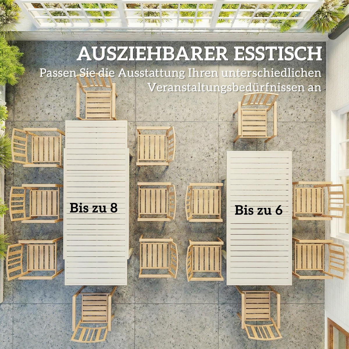GARTENTISCH ausziehbar aus Aluminium, Weiß - Weiß, Metall (225/85/75cm) - Outsunny