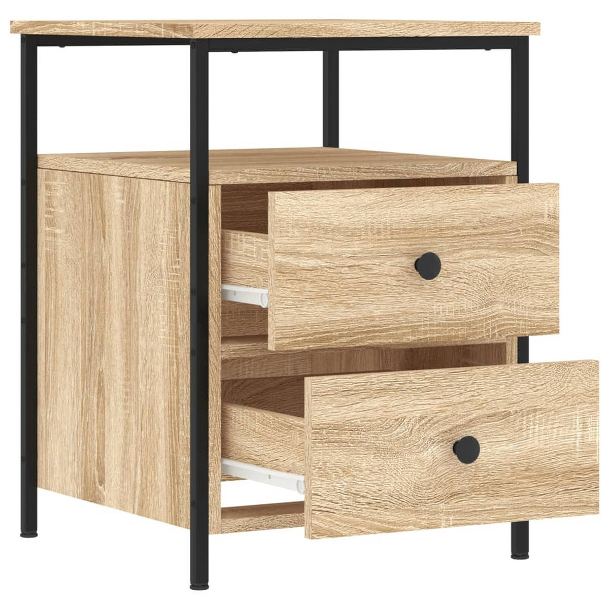 NACHTTISCH 2-teilig mit 2 Schubladen 44/45/60 cm aus Holzwerkstoff in Sonoma-Eiche Dekor - Schwarz/Sonoma Eiche, Holz/Metall (44/60/45cm) - vidaXL