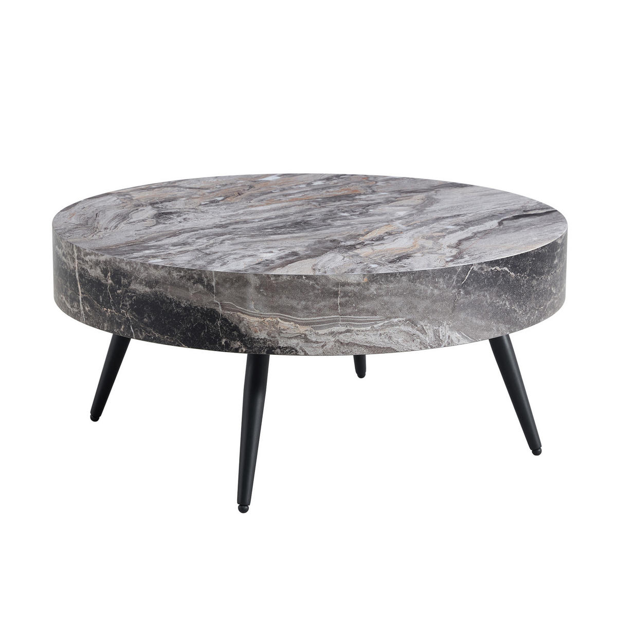 COUCHTISCH 70 cm grau in Marmoroptik mit Metallgestell - Schwarz, Holzwerkstoff (70/70/35.5cm) - Flora Grace