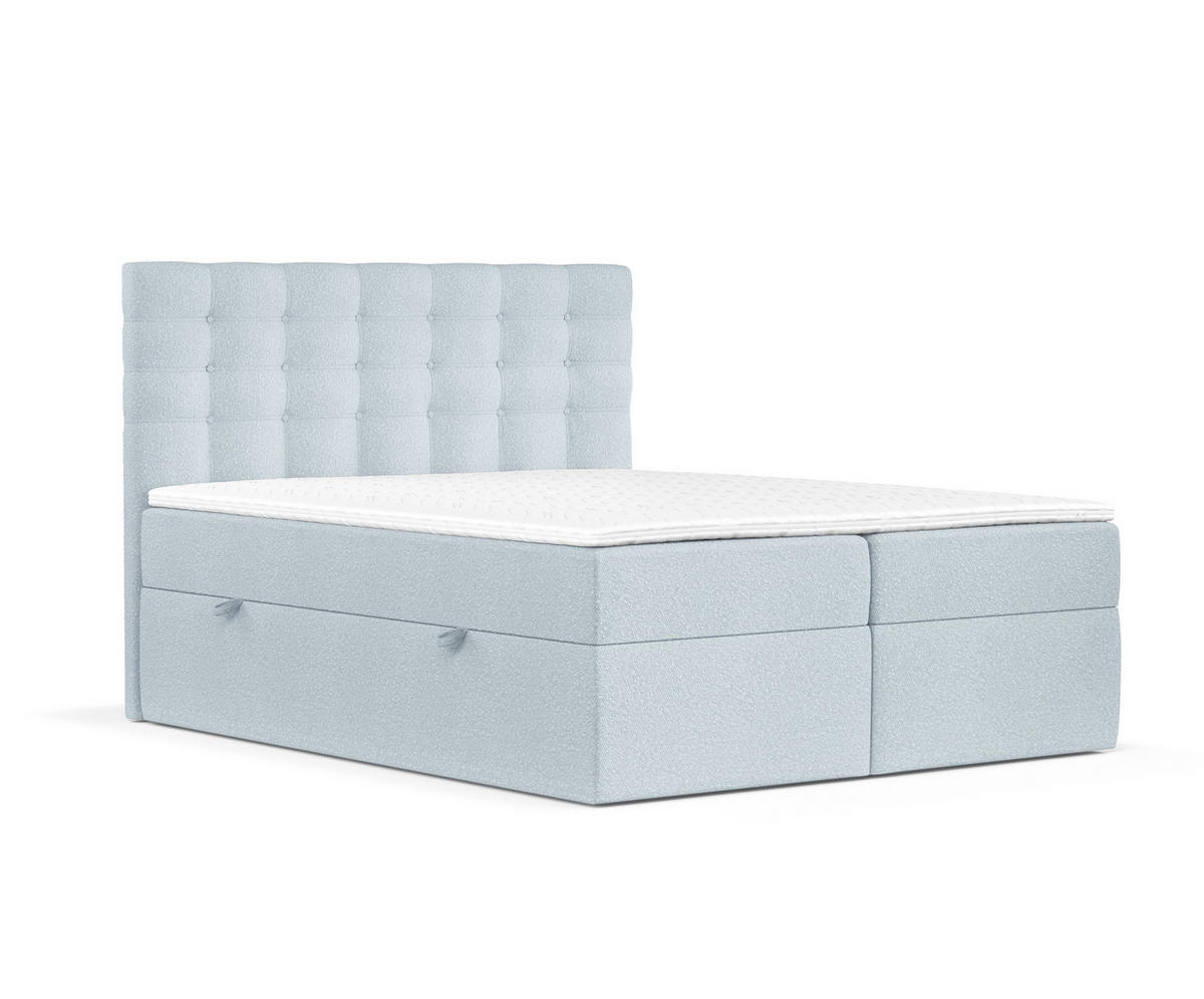 BOXBETT Sansa Hellblau 120/200 cm mit Taschenmatratze und Topper - Schwarz/Hellblau, Holz/Holzwerkstoff (120/200cm) - Maison de Reve