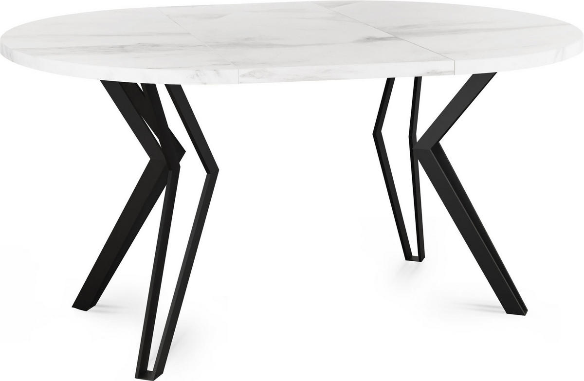 ESSTISCH Revena runder ausziehbarer, Marmor Weiß 120-200/120/76 cm - Ecru/Schwarz, Holzwerkstoff/Metall (120/200/76cm) - WFL GROUP