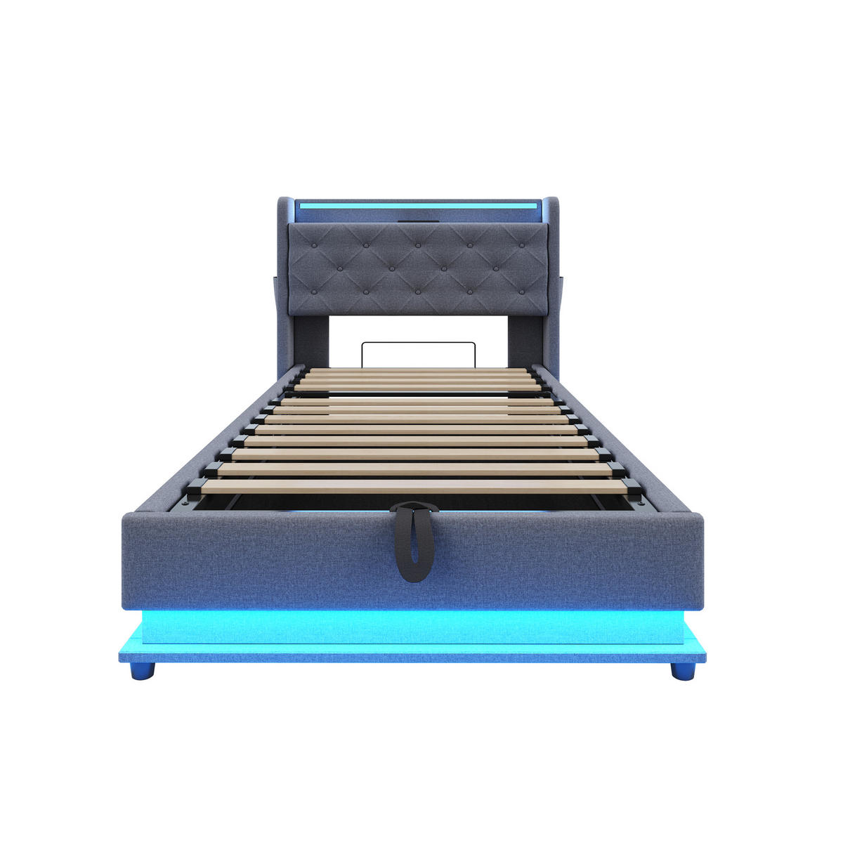 POLSTERBETT aus Leinenstoff 90x200 cm in Grau mit LED & USB-Anschlüssen - Grau, Textil (90/200cm) - Modfu