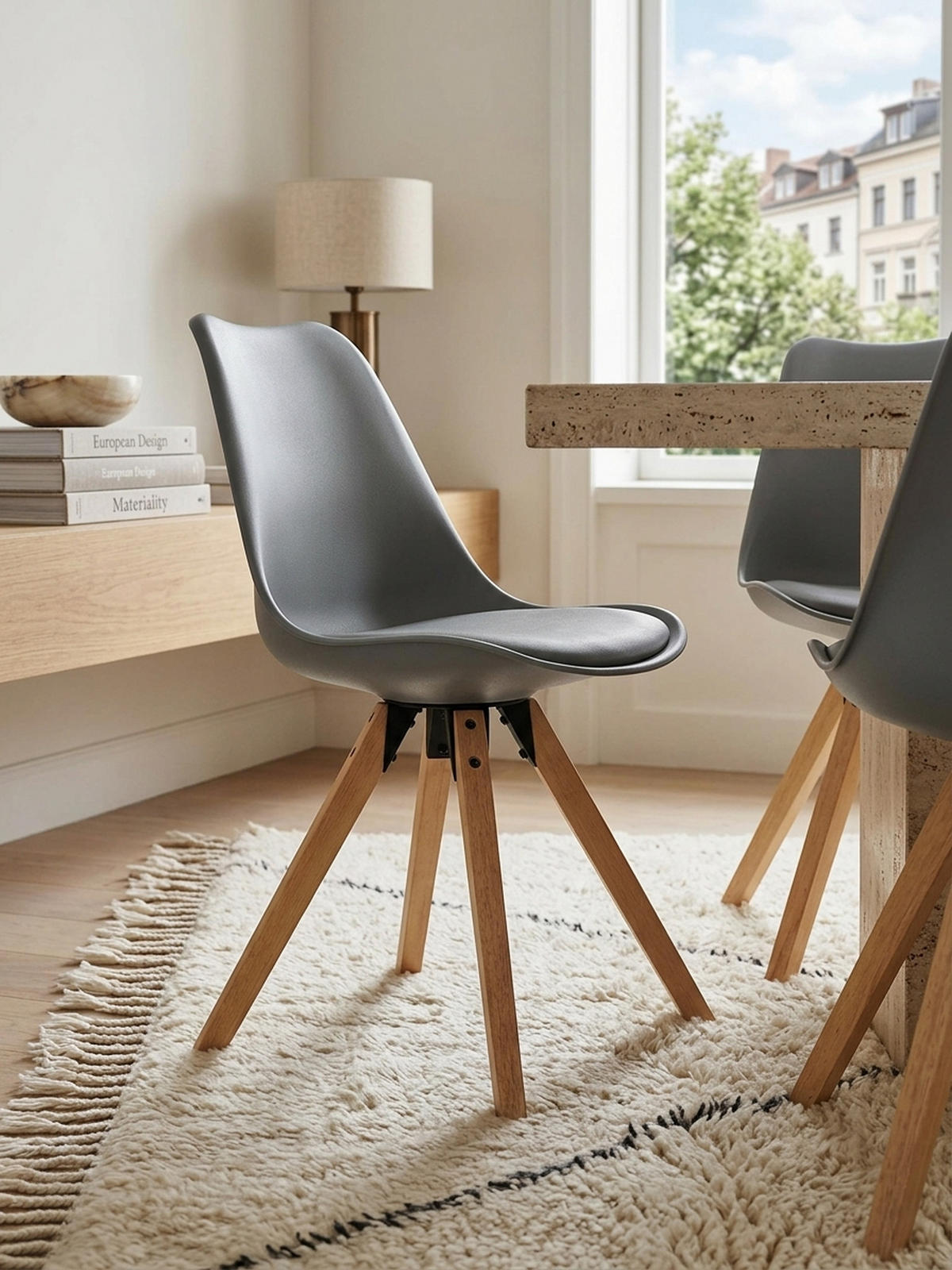 ESSZIMMERSTUHL 2er Set Kunstlederbezug mit Holzgestell Skandinavisch gepolstert, Grau 49x52x87 cm - Beige/Grau, Holz/Kunststoff (49/87/52cm) - KADIMA DESIGN