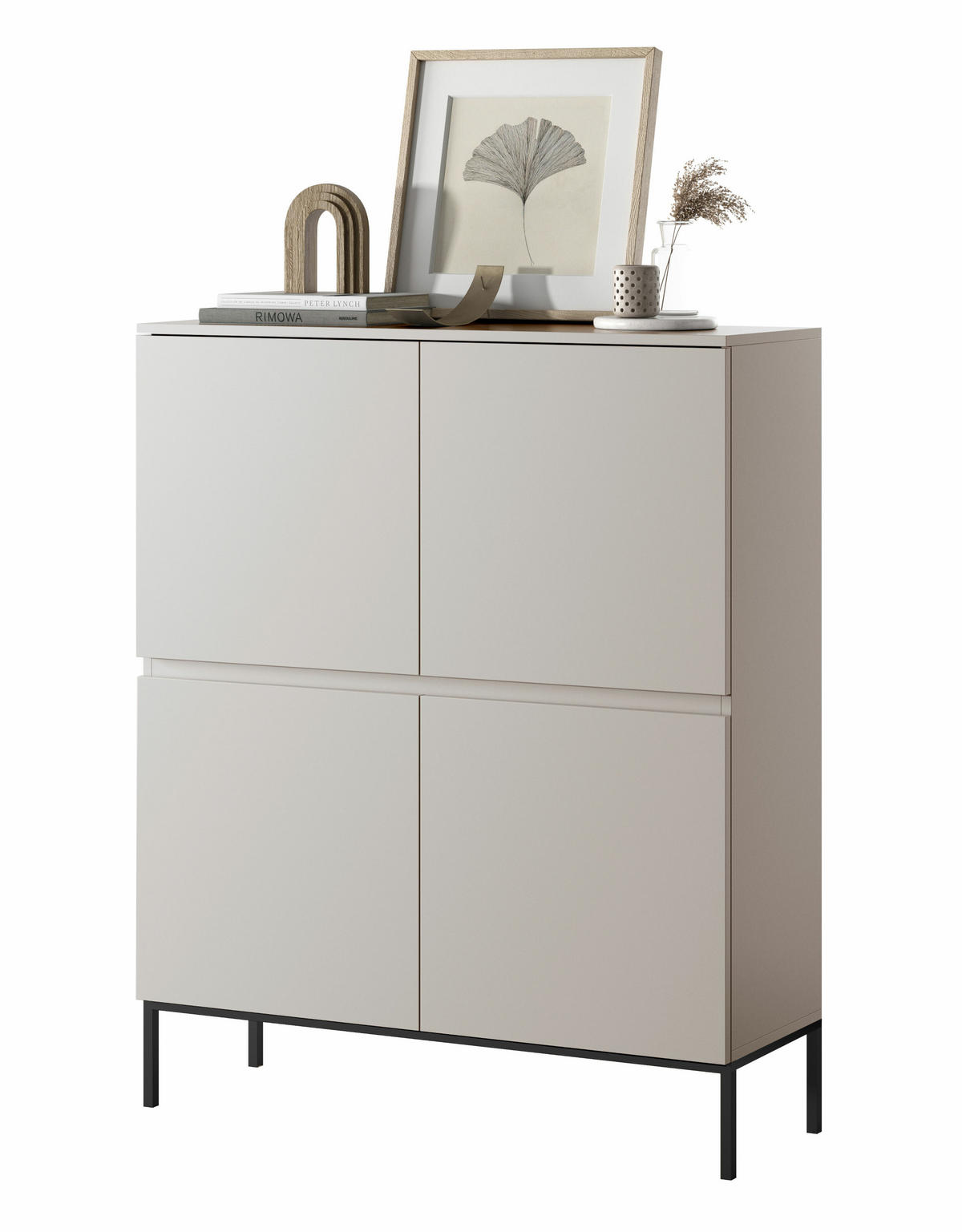 HIGHBOARD Bemmi Beige mit schwarzen Beinen 4-türig 100 cm - Beige/Schwarz, Holzwerkstoff/Metall (100/120.5/35cm) - Selsey