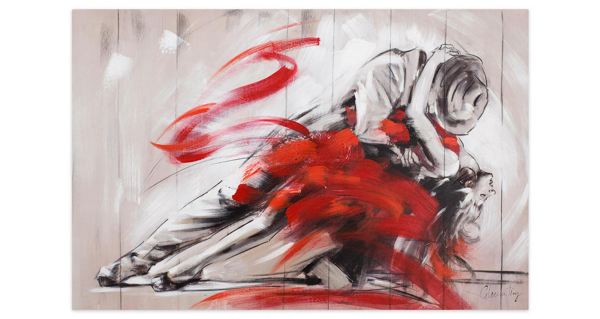 ACRYLBILD HANDGEMALT 90/60 cm - Rot, Holz/Textil (1.64/60cm) - KUNSTLOFT