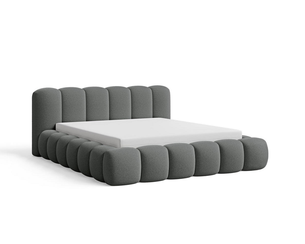 POLSTERBETT 200x200 mit Bettkasten, Lattenrost und Kopfteil, Bouclé-Stoffbezug Dunkelgrau - Dunkelgrau, Holz (200/200cm) - Chilly