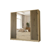 KLEIDERSCHRANK NELA, viertürig mit Lamellen und Spiegel, 206 cm, Artisan/Schwarz - Eiche Artisan, Holzwerkstoff (206/200/51cm) - Lookway