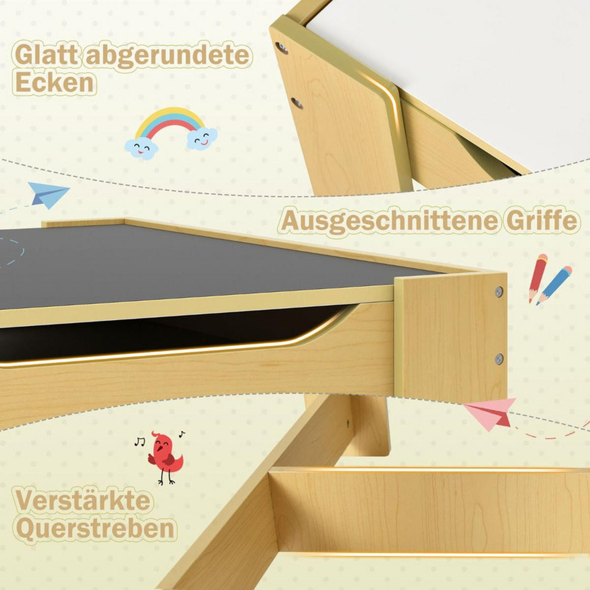 KINDERSITZ‑SET mit Stuhl gelb(3-tlg) - Gelb, Holzwerkstoff (62/48/62cm) - COSTWAY
