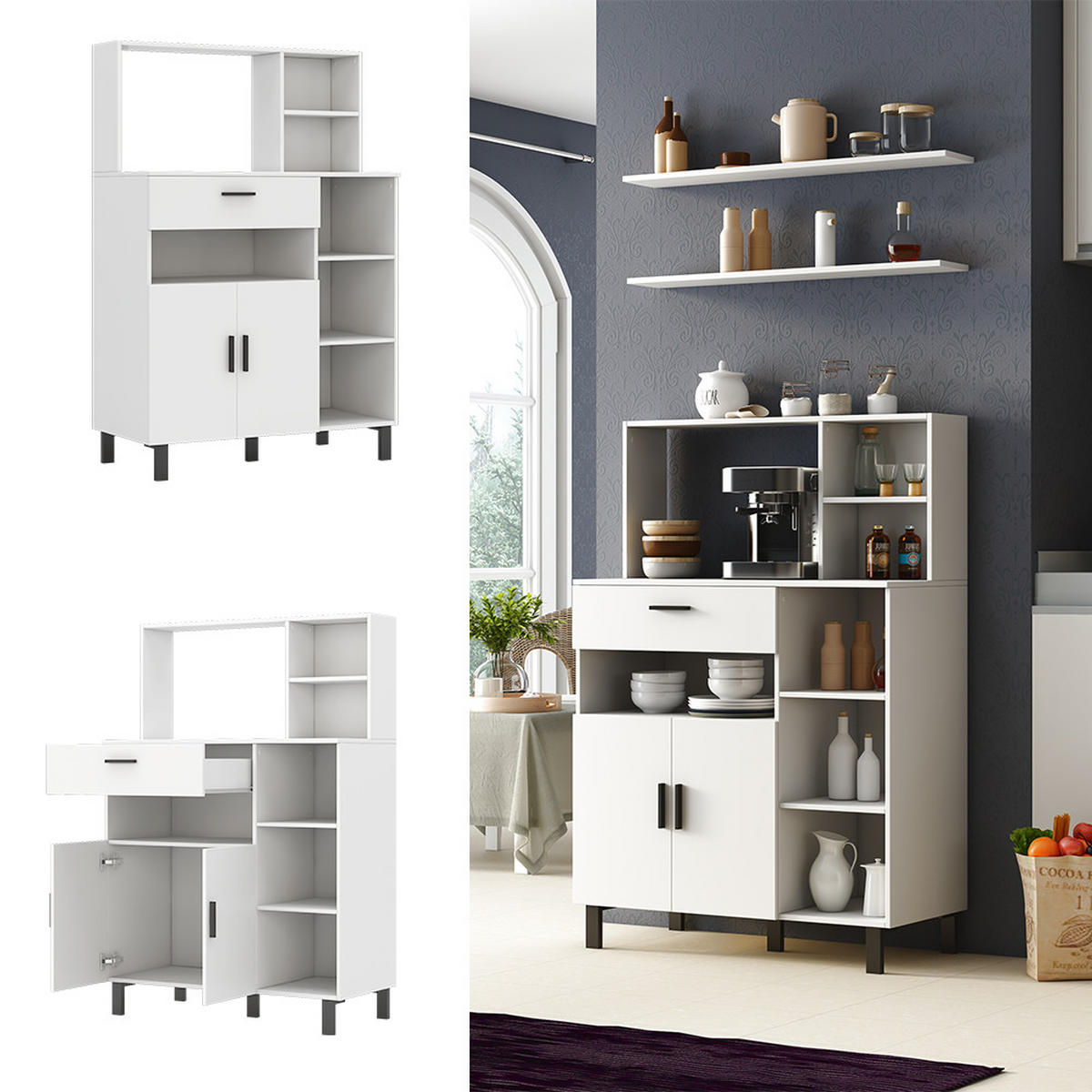 HOCHSCHRANK Emanuel Weiß 90 cm - Weiß, Holzwerkstoff (90/133/40cm) - Vicco