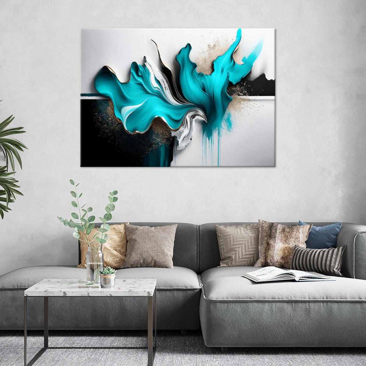LEINWANDBILD Türkisfarbener abstrakter 3D-Effekt - Türkis, Textil (60/40cm) - Feeby