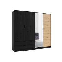 DREHTÜRENSCHRANK ZETRAL 220,2/203/54cm 4-türig mit Spiegel Schwarz - Schwarz/Eiche Artisan, Holzwerkstoff (220.2/203/54cm) - MASSENO