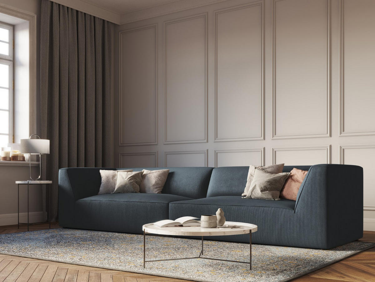 SOFA Ruby aus Cord blau 4 Sitzplätze - Blau, Textil (93/69/302cm) - Micadoni