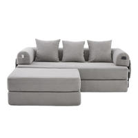 ECKSOFA aus Cord 200x190x67 cm Hellgrau frei kombinierbar mit Hocker, 3 Kissen und Seitentasche - Hellgrau, Textil (200/190cm) - Modfu