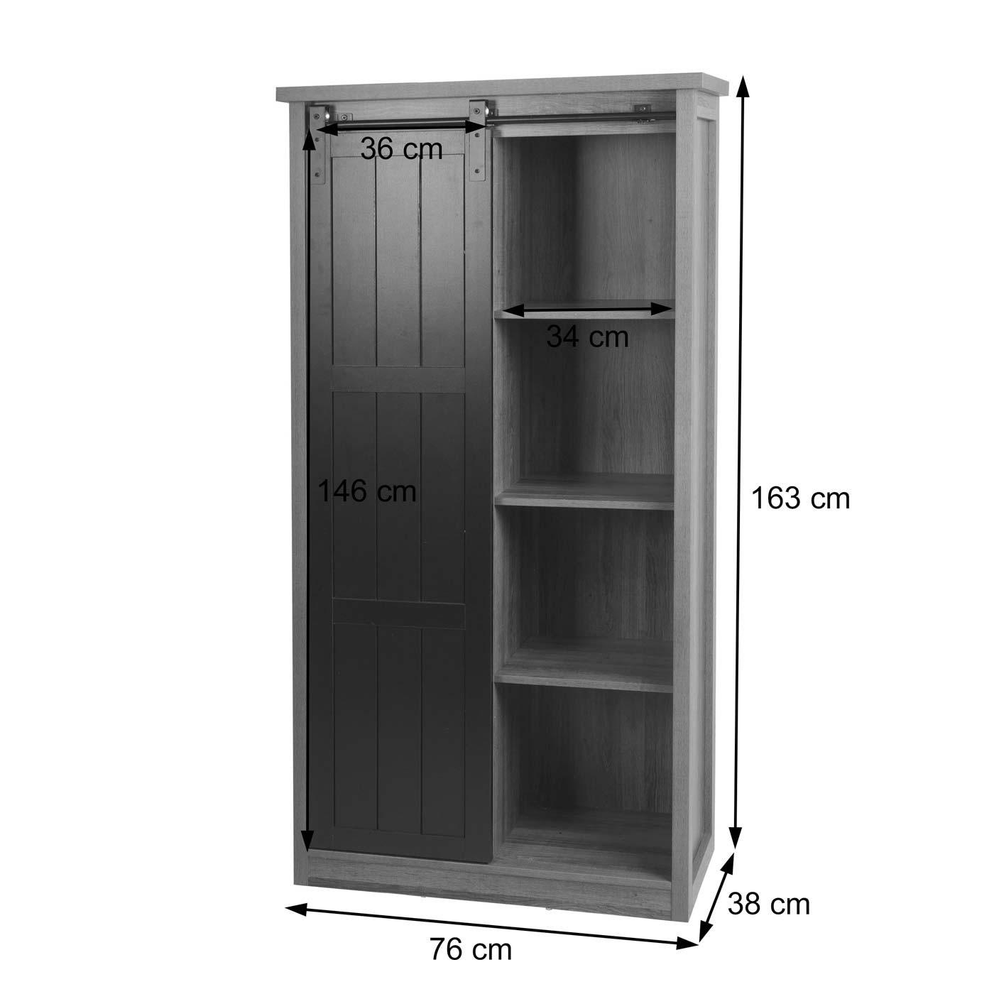 Thumbnail - MCW Schrank, Braun, Schwarz, Holz, 76x163x38 cm, Schlafzimmer, Kleiderschränke, Schwebetürenschränke