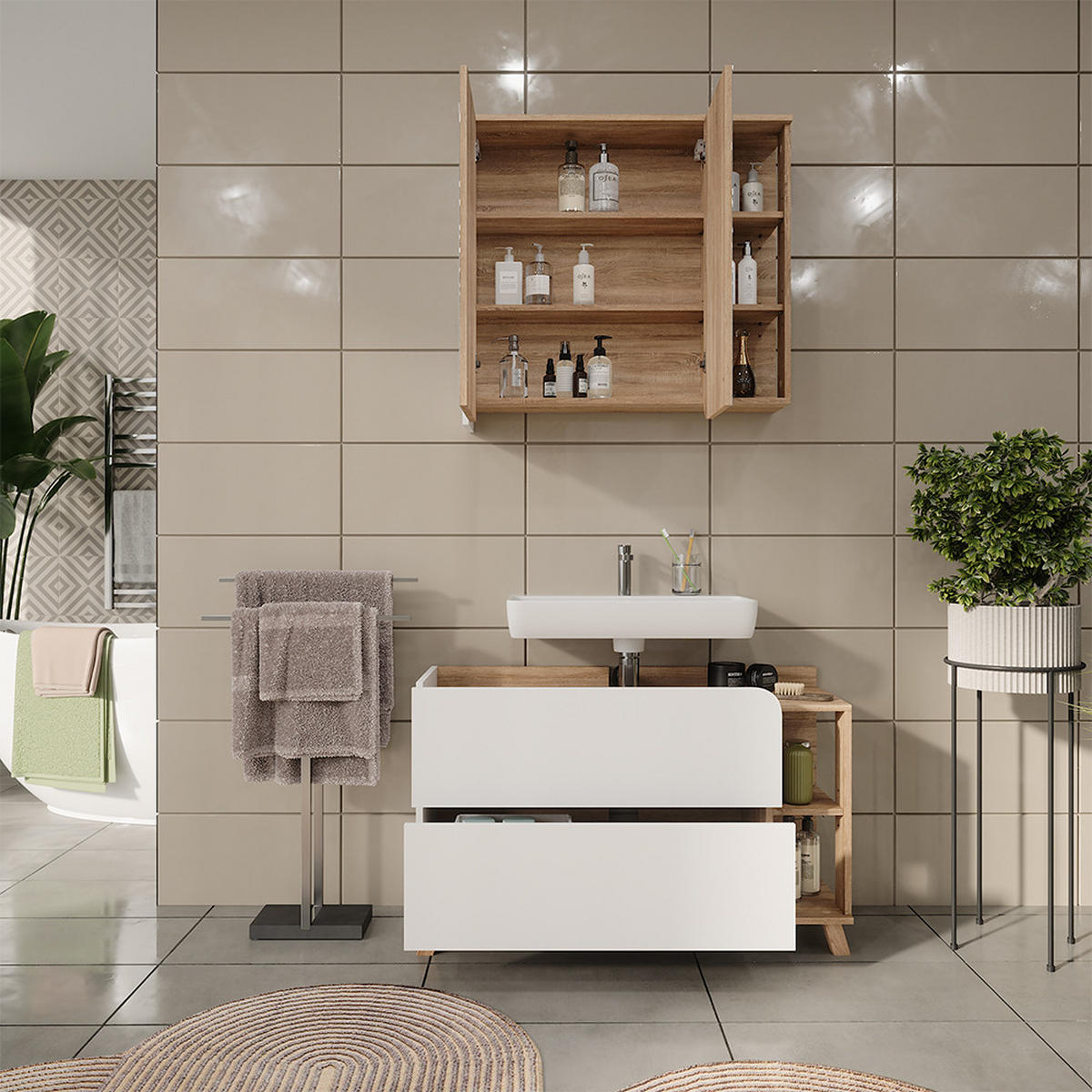 KOUPELNOVÝ NÁBYTEK Karen Sonoma/bílá - bílá/Sonoma dub, kompozitní dřevo (100/65/35cm) - Vicco