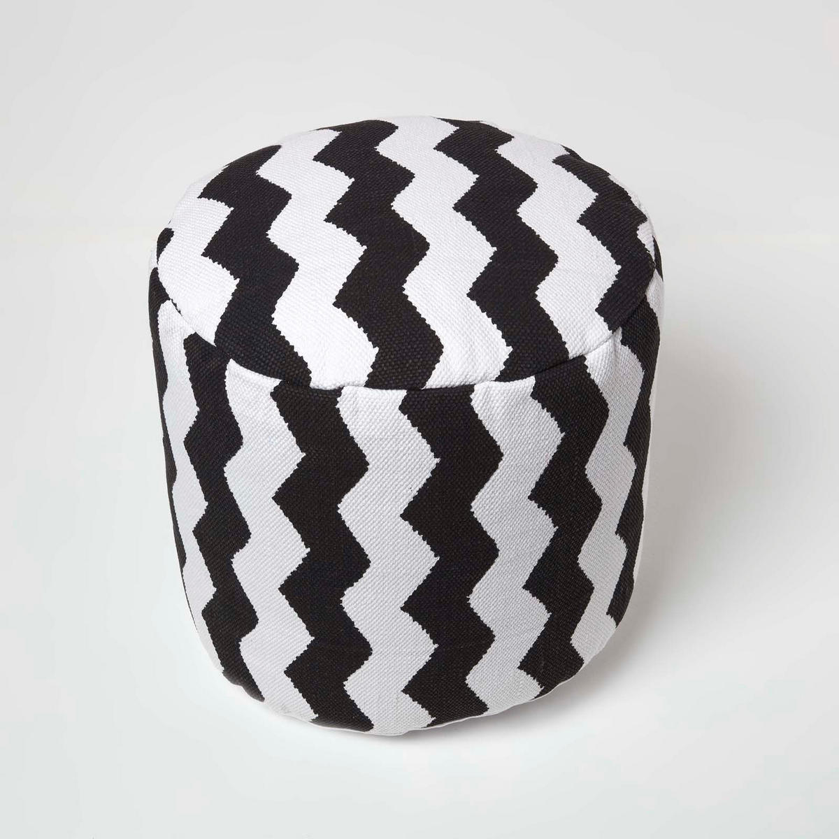 HOCKER schwarz-weiß, Zickzack-Hocker rund 40/40/45 cm - Schwarz, Textil (45/40/45cm) - Homescapes