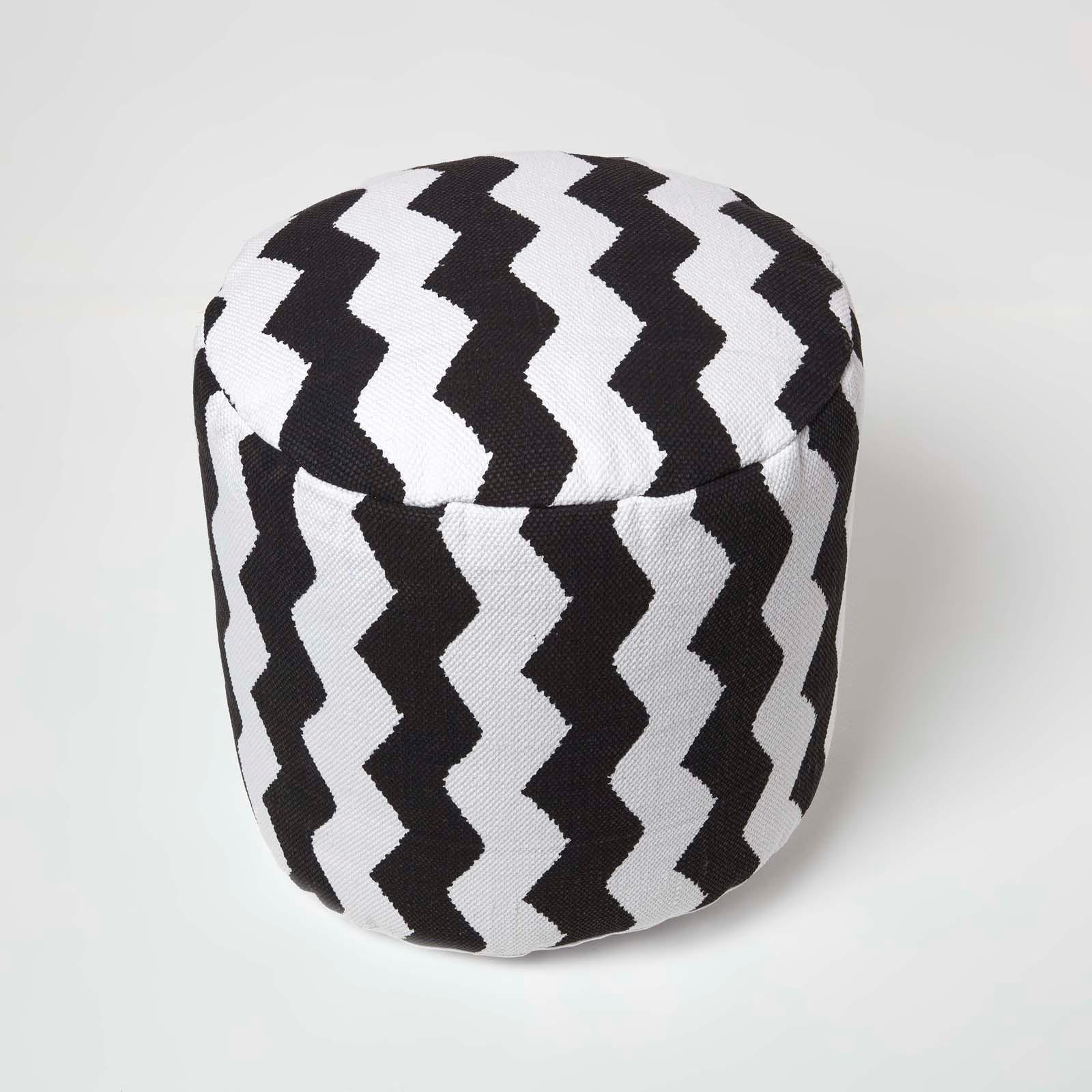 Thumbnail - Homescapes Hocker, Schwarz, Textil, Grafikmuster, Rund, 45x40x45 cm, Wohnzimmer, Hocker, Poufs