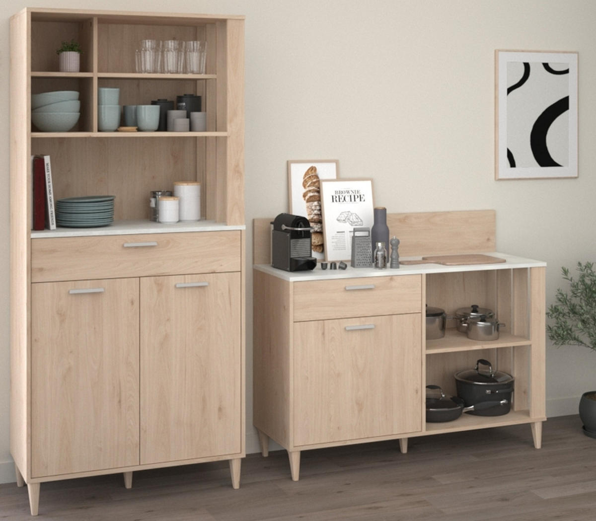 BUFFET Eiche, grau Set 2-tlg. Buffetschrank und Anrichte - Eichefarben/Grau, Holzwerkstoff (120/185/41cm) - Parisot Meuble