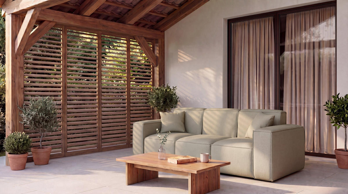 GARTENSOFA Lorento Outdoor 3-Sitzer, Taupe Beige Kunstleder 251/73/92 cm - Taupe/Beige, Textil (251/73/92cm) - WFL GROUP