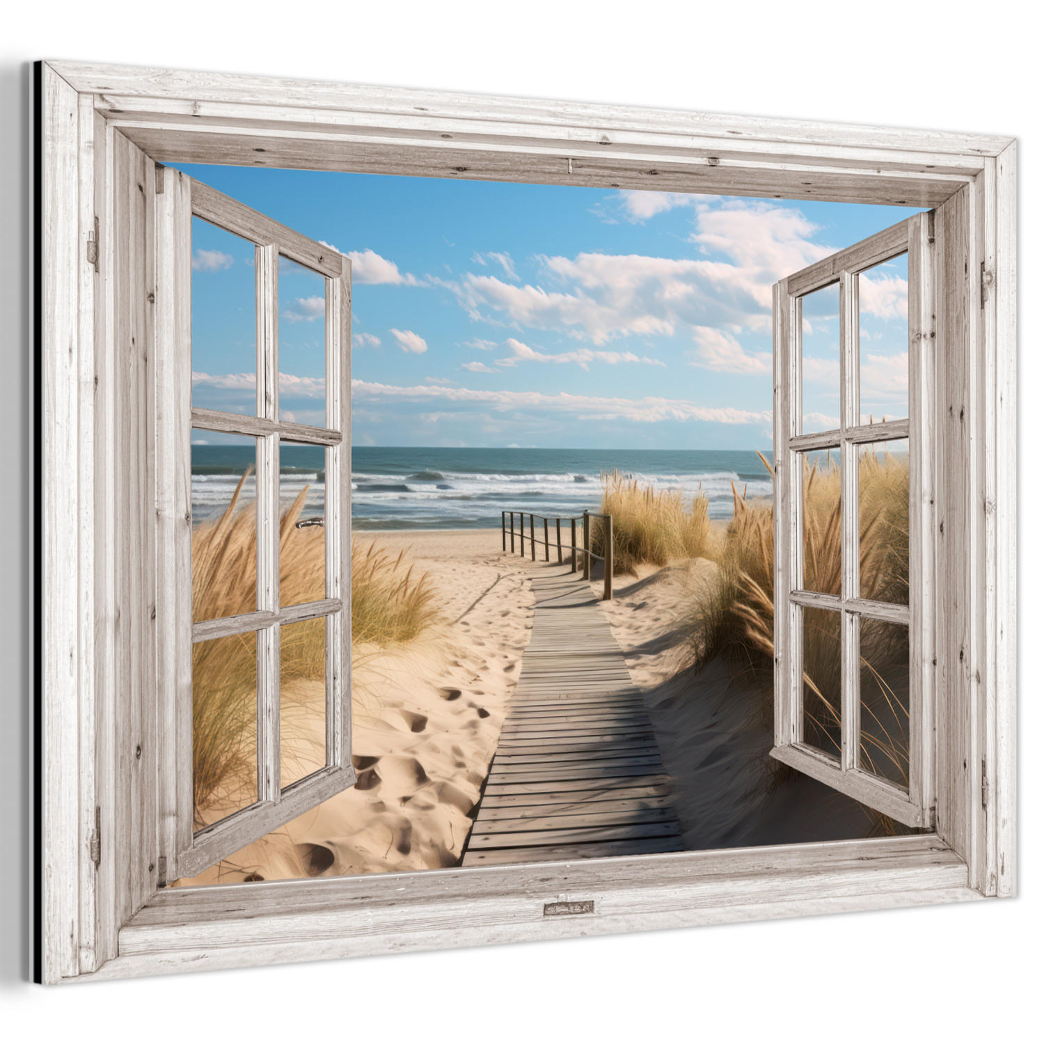 METALLBILD Fenster - Meer - Küste - Natur - Ausblick - Strand - Wattenmeer 90x60 cm - Beige, Metall (90/60cm) - MuchoWow