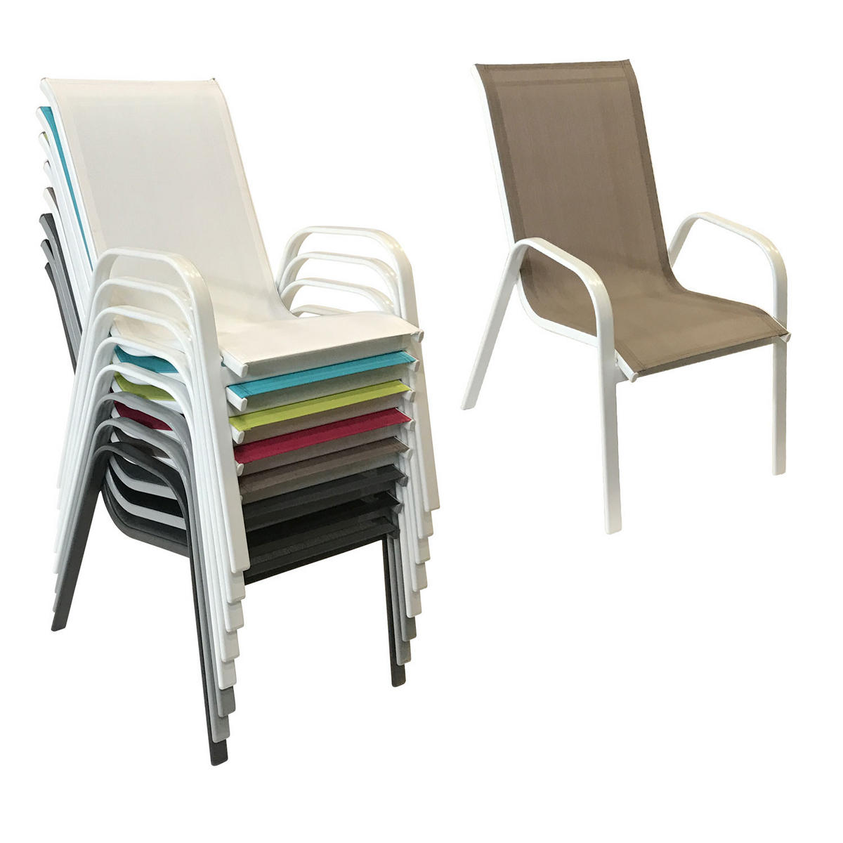 GARTENSTÜHLE Marbella Taupe und weiß 4er-Set - Braun, Kunststoff (56.5/92.5/76cm) - Happy Garden