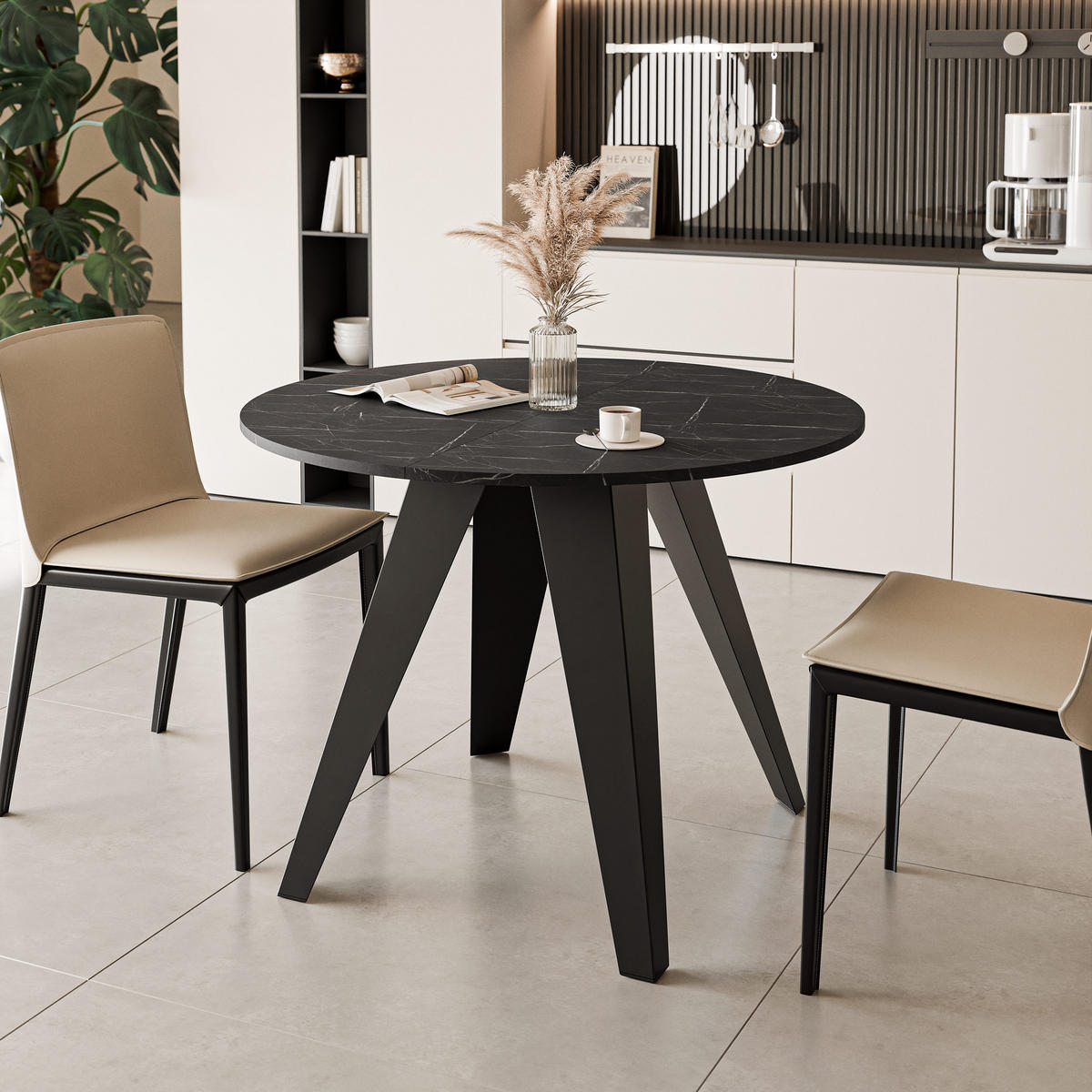 ESSTISCH ausziehbar auf MDF, Schwarz - Schwarz, Holzwerkstoff (90/90/76cm) - Idohome