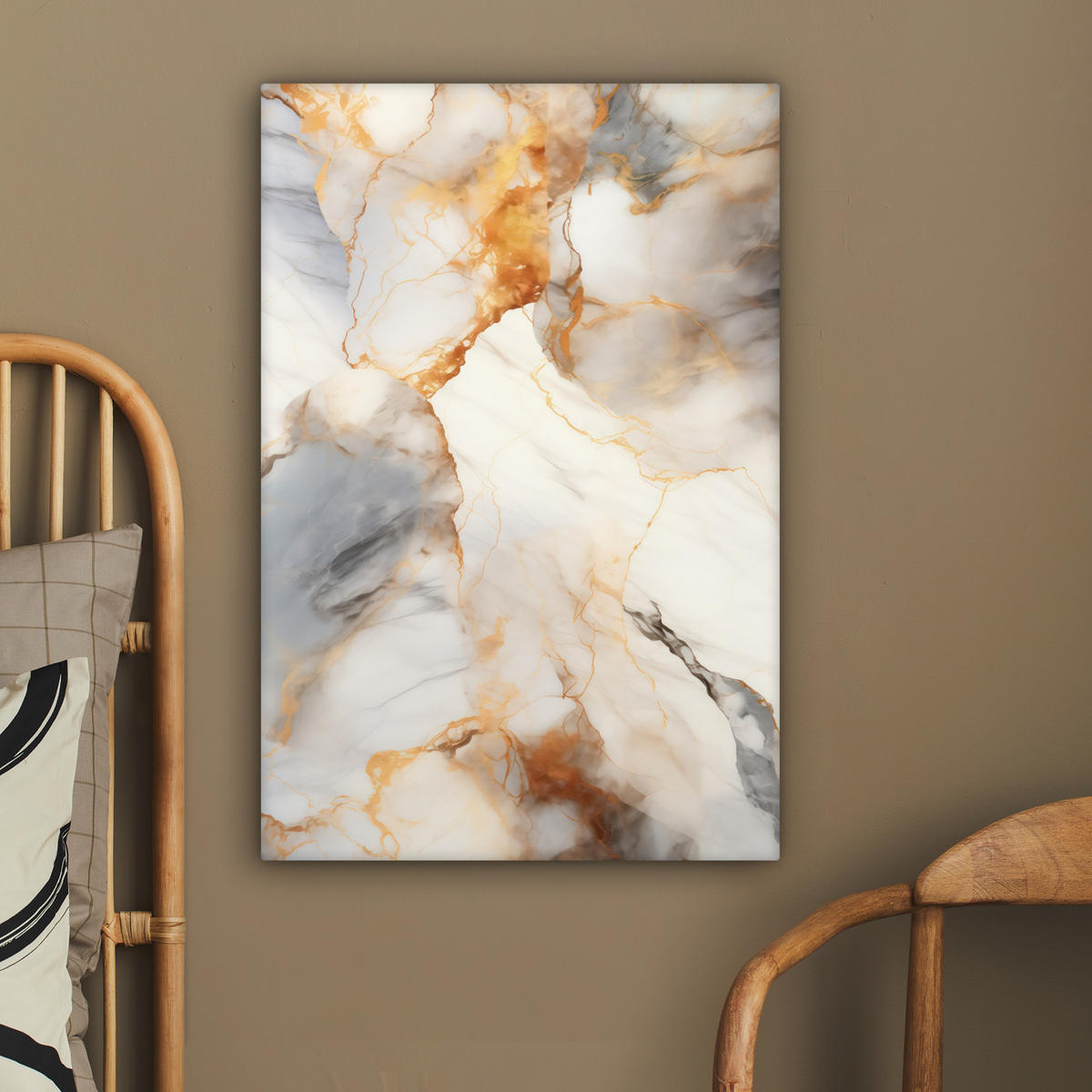 LEINWANDBILD Marmor - Grau - Gold 40x60 cm - Weiß, Textil (40/60cm) - MuchoWow