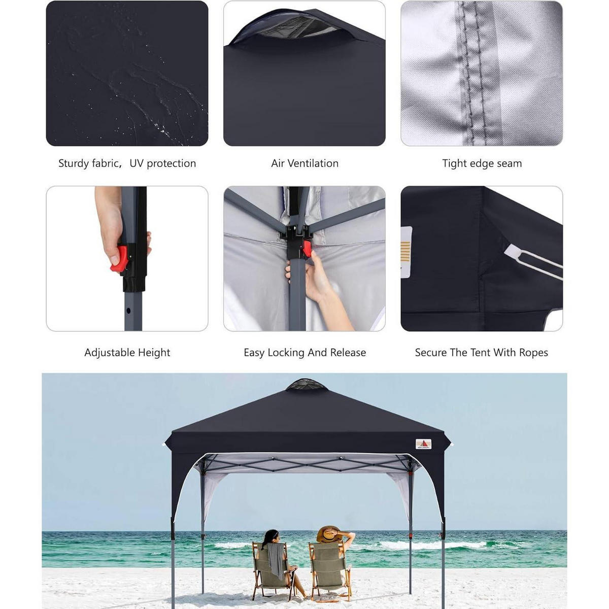 PAVILLON Pop-Up 2,5 x 2,5 m wasserdicht schwarz - Schwarz, Textil (243.8/259.1/243.8cm)