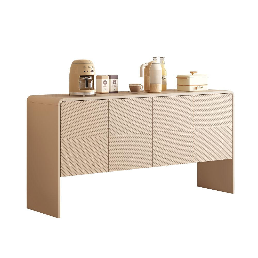 SIDEBOARD mit 4 Türen und Rückstoßvorrichtung, Aprikosencreme - Creme, Holz (152.5/76.5/40cm) - KOMHTOM