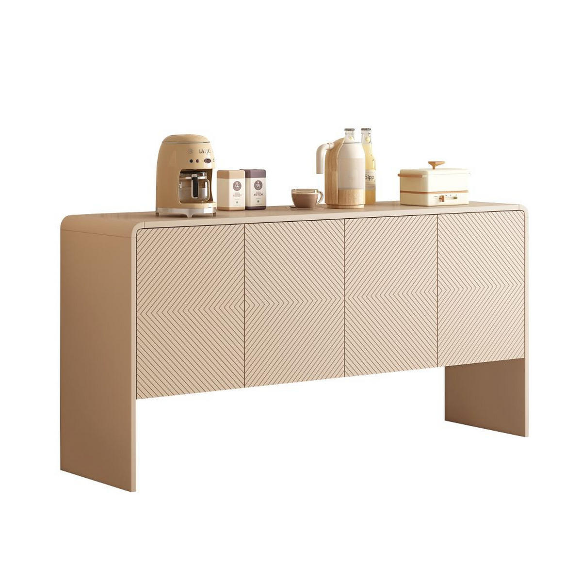SIDEBOARD mit 4 Türen und Rückstoßvorrichtung, Aprikosencreme - Creme, Holz (152.5/76.5/40cm) - KOMHTOM