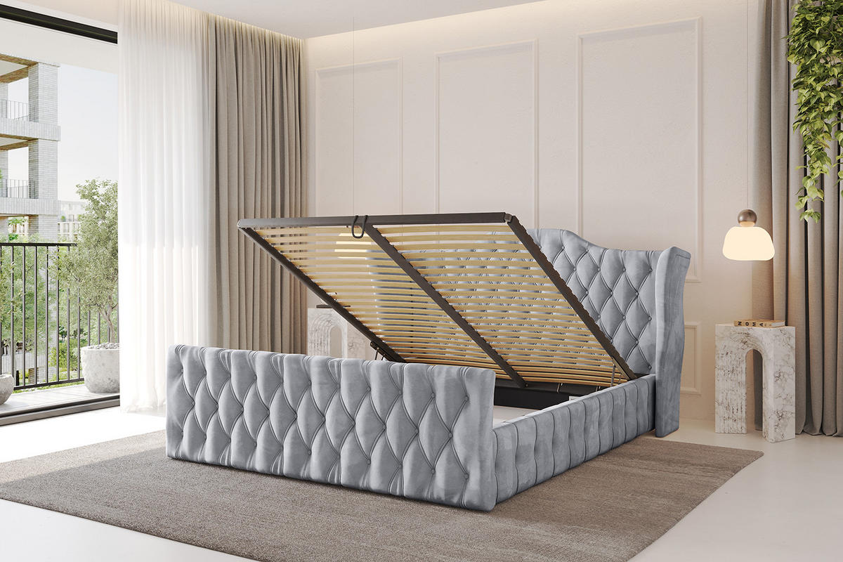 POLSTERBETT mit Bettkasten, Fußteil und Lattenrost, Boxbett mit Matratze H3/H4 - MODY-Z 180x200 Hellgrau - Hellgrau, Holzwerkstoff/Textil (180/200cm) - ALTDECOR