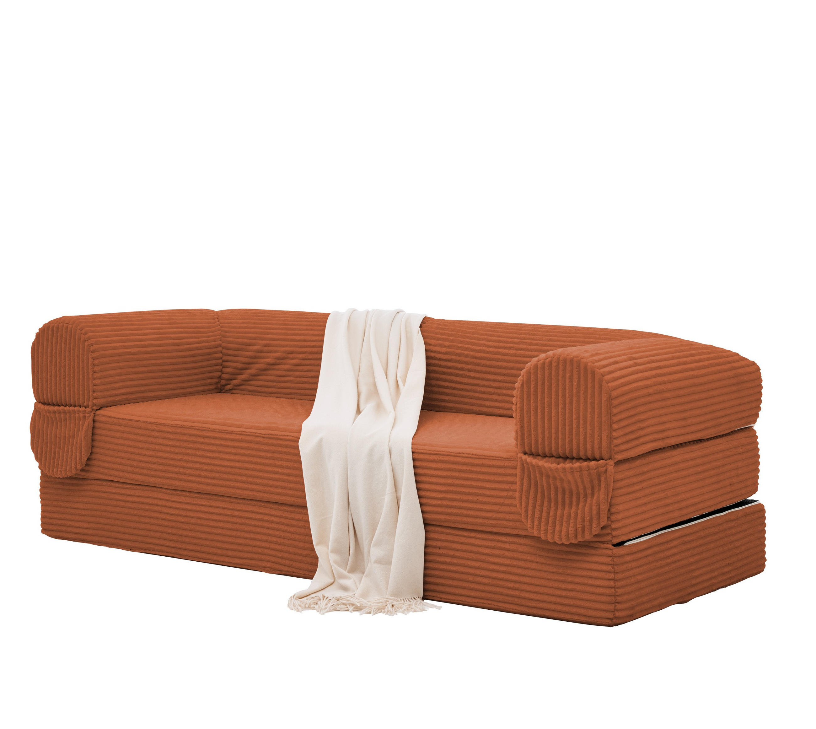 SCHLAFSOFA in Orange aus Cord mit bodennaher Konstruktion - Orange, Textil/Metall (190/45/78cm) - CHICFURN