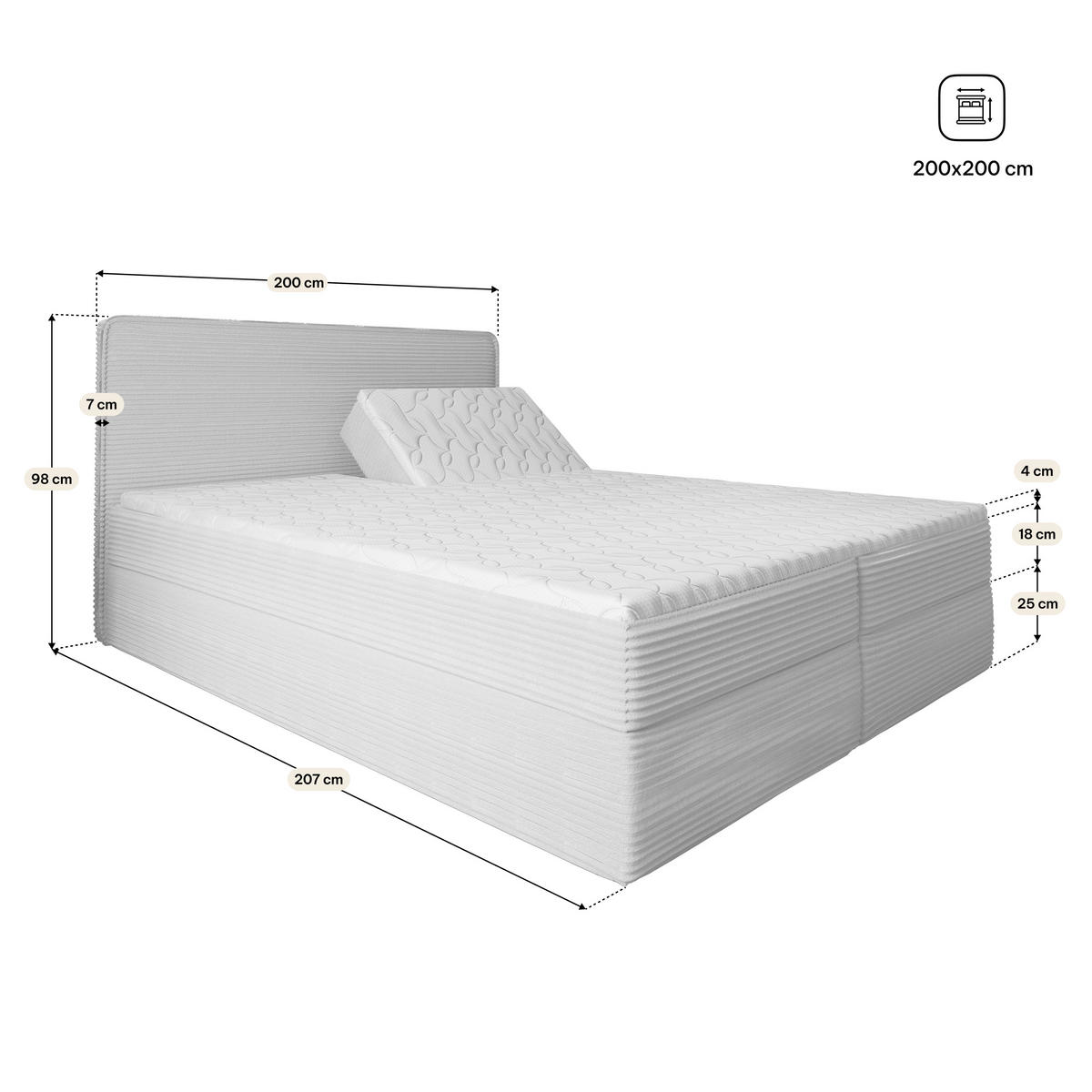 BOXBETT ASTOR 200x200 cm mit Matratze und Topper, H2+H3 - Schwarz - Schwarz, Holz (200/200cm) - MASSENO