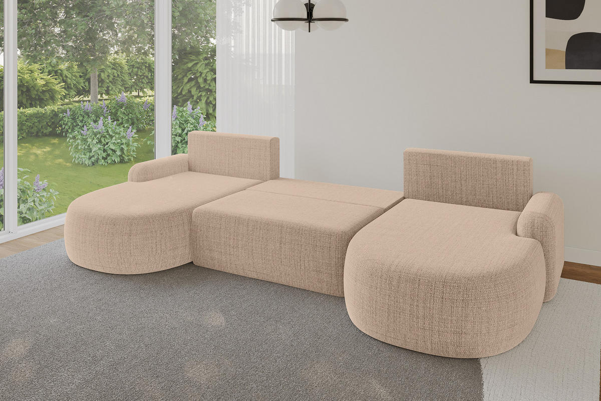 WOHNLANDSCHAFT mit Schlaffunktion und Bettkasten LIRA-U - 335x172x89 Dunkelbeige - Cappuccino, Holzwerkstoff/Textil (335/89/172cm) - ALTDECOR